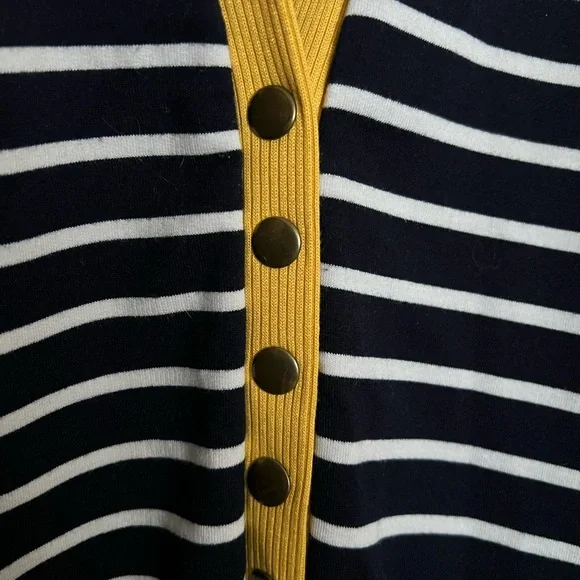 NO BRAND Classic Striped Button Down V Neck Cardigan Blue White Yellow Womens 2X - Picture 2 of 4